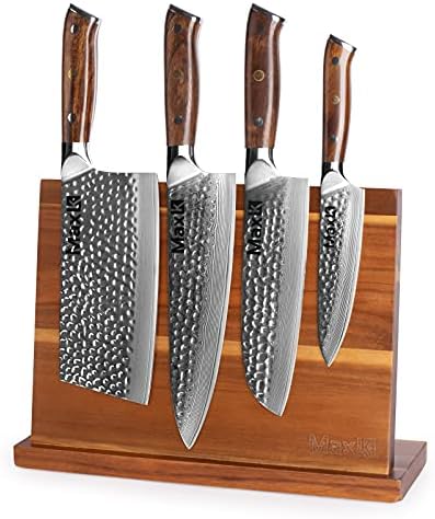 Suporte de bloco de faca magnético Max K sem facas - Chef Knife Stand - Blocos de faca magnética - madeira de acacia com base sólida,