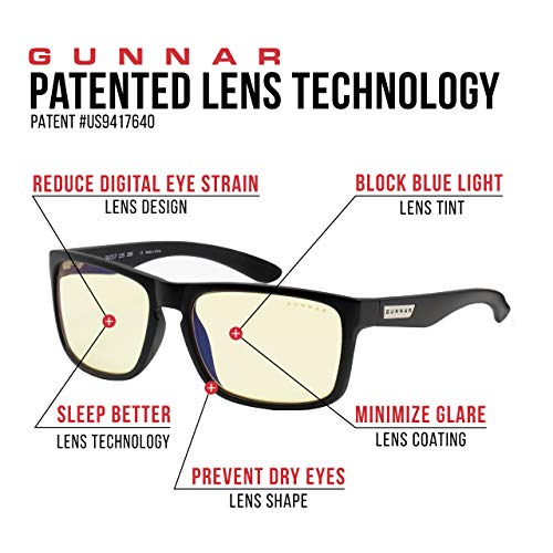 Gunnar - óculos de leitura premium - bloqueia 65% de luz azul - intercepto, onyx, lente âmbar, pwr +1.0