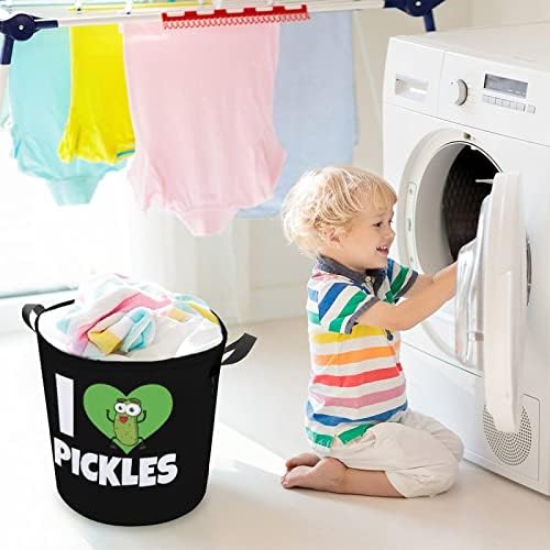 Eu amo picles lavanderia grande cesto cesto dobrável cesta de lavanderia de armazenamento durável cesto de brinquedo organizador
