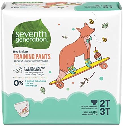 Sétima geração Free & Clear Potty Training Pants Tamanho 2T/3T, até 35 lbs 25 contagem, pacote de 4