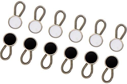 Skylety 12 peças colarinho extensão elástico botão de metal pescoço botão maravilha para homens mulheres camisa casaco calças calças de calça, preto e branco