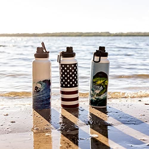 Dilúvio Extremus Sport Sports Water Bottle, Boca larga de aço inoxidável aço duplo a vácuo garrafa de água isolada - de tampas à prova de vazamentos, 40 oz, bandeira americana