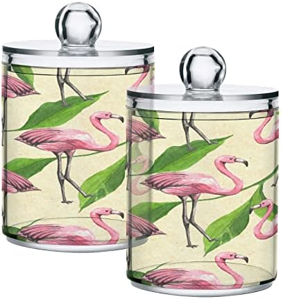 Alaza 4 Pack Qtip Dispensador Tropical Pink Flamingos Folhas de banheiro organizadores de banheiros para bolas de algodão/swabs/almofadas/fio