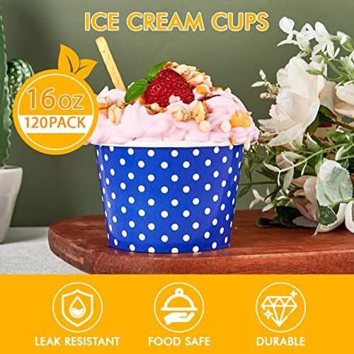 Litopak 16oz 120 Pacote xícaras de sorvete, xícaras de sobremesa descartáveis, tigelas de sorvete para alimentos frios ou quentes,