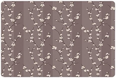 Lunarable Floral Pet Tapete Para comida e água, cerejas de primavera florescem em galhos Ilustração de temas japoneses Sakura, tapete de borracha sem deslizamento para cães e gatos, 18 x 12, tatuagem quente e creme
