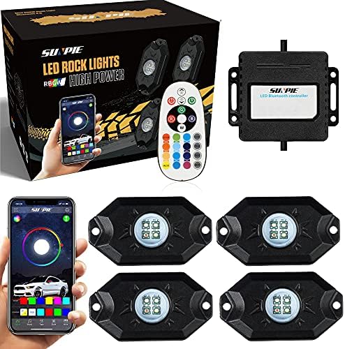 Luzes de rocha RGBW, Sunpie 4 vagens de alta potência App RF Controle remoto Modo de voz Modo Música Controle automático LED multicolor