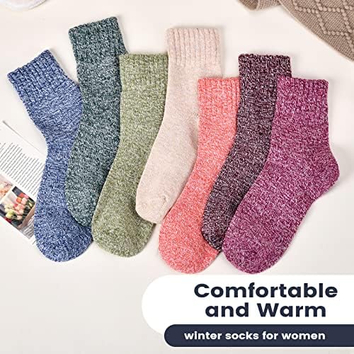 Tano de 7 pares de meias de lã - meias de lã para mulheres, meias de lã de malha grossa, meias quentes para mulheres,
