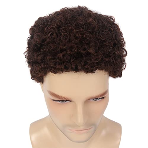 Dshgdjf Brown Natural Curly Masculino, mecanismo de fibra, peruca de cabelo curto e elegante e elegante