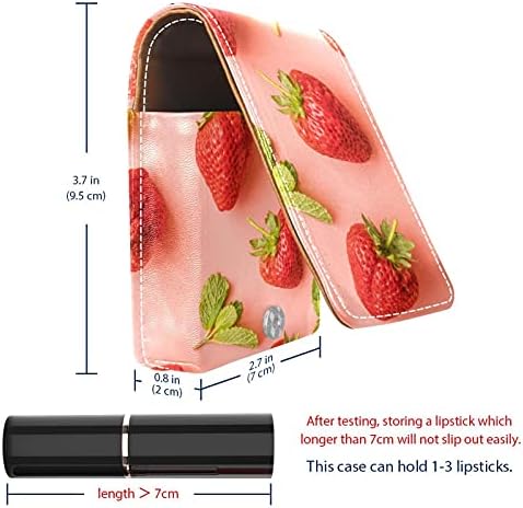 Caixa de batom com espelho Strawberries Pink Lip Gloss Suports portátil Batom Batom Storage Bolsa de maquiagem Mini Cosmético Bolsa