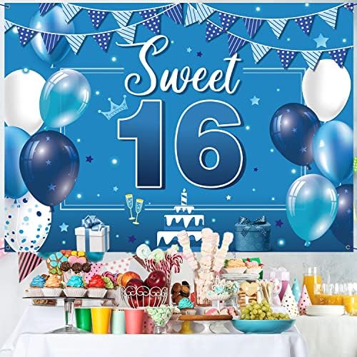 7x5 pés grandes doces 16 decorações de aniversário de cenário, doces dezesseis decorações para meninas, azul doce 16 aniversário decorações