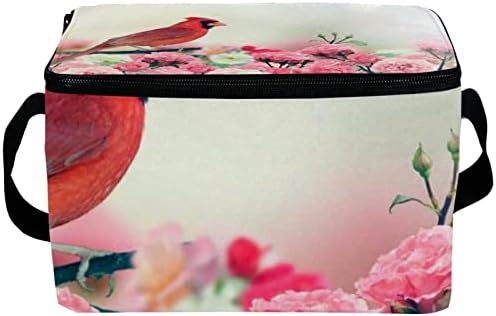 Lunchagem Guerotkr para homens, lancheira isolada, lancheira para adultos, padrão de pássaro floral de flor de rosa vermelha