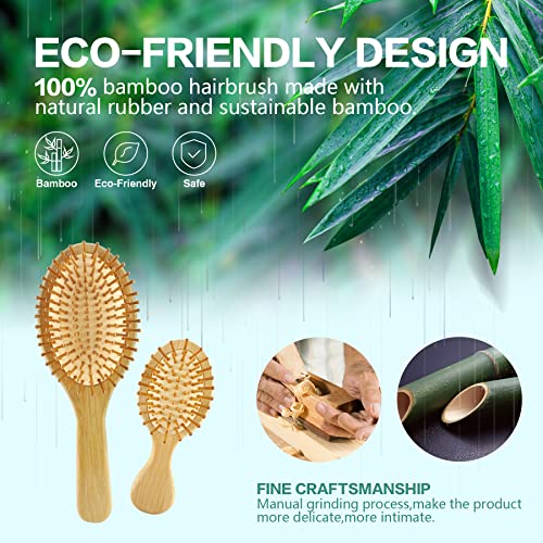 Conjunto de pente de escova de cabelo de bambu moyretty, remo a pás natural para escova de cabelo para para sever para penteado de madeira de madeira para cabelos finos e retos e retos e finos, homens e crianças