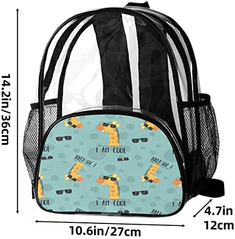 Qsirbc girafa mochila clara mochila confortável ajustável tiras de ombro pvc girafa engraçada saco de livros transparente