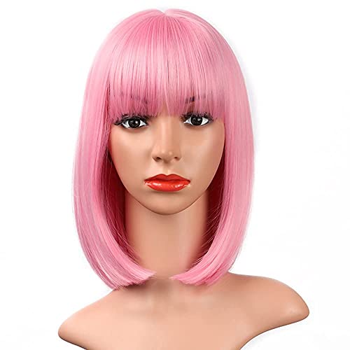 Aisi Beauty Pink Bob Wigs com franja 12 polegadas curtas Bob Wigs colorido Cosplay sintético Diário peruca para mulheres