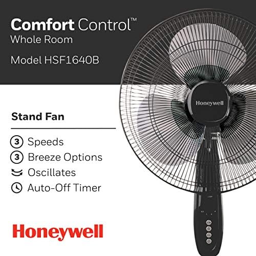 Honeywell Double Blade 16 Fã de pedestal preto com controle remoto, oscilação, auto-off e 3 configurações de energia