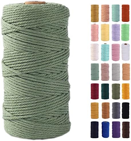 Macames verde de abacate maoqiano 3 mm x 109yards, corda de algodão colorida corda de algodão colorida barbante de cordão artesanal para cabides de planta de parede Crafts Projetos decorativos