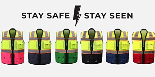 Colete de segurança brilhante - alta visibilidade com tiras e bolsos refletivos - premium, macio, durável e respirável
