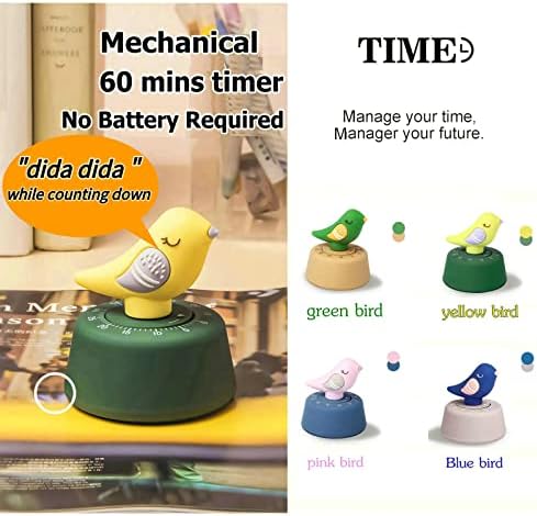 NUOSWEK Timer de pássaro fofo para crianças, cronômetro de cozinha mecânica, timer de contagem regressiva manual de 60