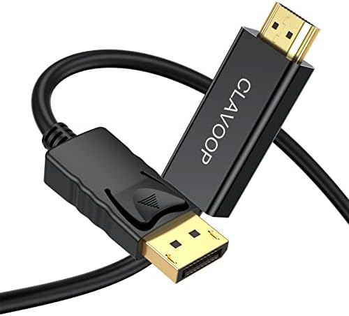 Clavoop DisplayPort para cabo HDMI 6 pés, porta de exibição para o cordão HDMI Male para masculino DP uni-direcional para HDMI Compatível com Gold Gold para Monitor, Projector, PC, HDTV, laptop