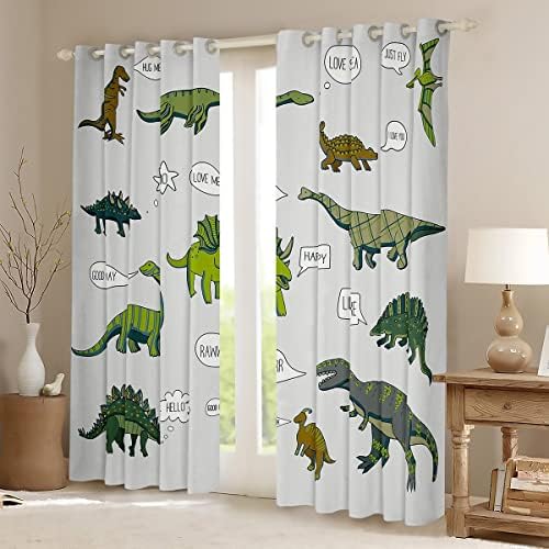 Cortinas de dinossauros erosébridais conjuntos de animais de safari da selva cortinas de janela de desenhos animados DINOS DRAPES DE JANEIRA PARA CRIANÇAS GRANÇAS GREEN DINOSAUR DE DENOSAR
