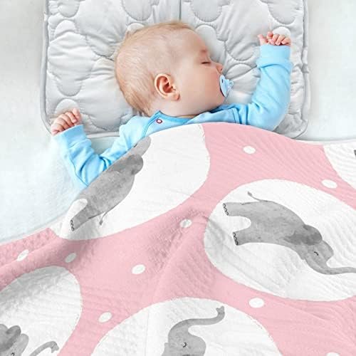 Cobertor de algodão elefante de cobertor para bebês, recebendo cobertor, cobertor leve e macio para berço, carrinho, cobertores de berçário, bolinhas, 30x40 in, rosa