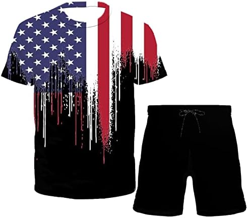 Shorts de verão masculinos definem roupas de independência do dia patriótico de mangas curtas e shorts shorts de manga