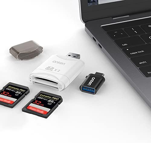 Onten USB3.2 Gen1 Dual-slot SD Memory Card Card Reader, Adaptador de leitor de cartão SD USB-C para SDXC, SDHC, SD,