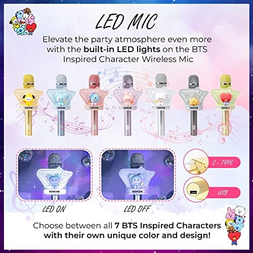 Os caracteres inspirados no Royche BTS LED 3D Plate Mic & Orador sem fio, todos os sete caracteres do BTS em sua própria cor e design