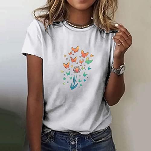 T-shirt casual de verão para mulheres na moda de manga curta Tops Tops Funny Butterfly Tees gráficos sólidos