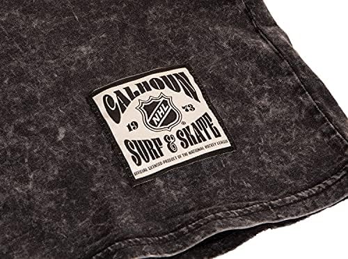 Calhoun NHL Surf & Skate Mens ácido Wash Vintage T-shirt com logotipo de patch desgastado