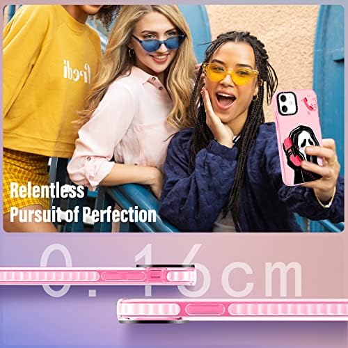 Toycamp para iPhone 12 mini capa com kickstand, design fofo para mulheres meninas meninos femininos adolescentes de esquieto de desenho animado capa de estampa para iphone 12 mini, rosa