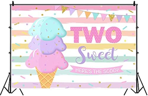 Lofaris Ice Cream Photo Studio Background Two Sweet Princess Girl Birthday Aqui está o Scoop Party Banner Stripes