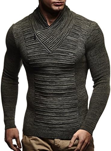 Pullover de malha dos homens de Leif Nelson | Camisa esbelta de mangas compridas | Moletom básico de inverno com gola de xale para homens