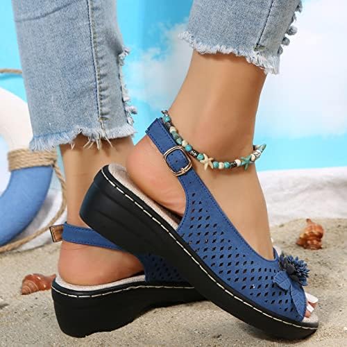 Sandálias confortáveis ​​para mulheres, mulheres casuais fechadas sandálias Summer Summer Hollow out sandálias de cunha vintage sapatos