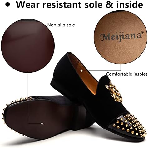 Maijiana Mens Veludo Sapatos de vestido com enfeites de metal Sapatos de luxo de luxo