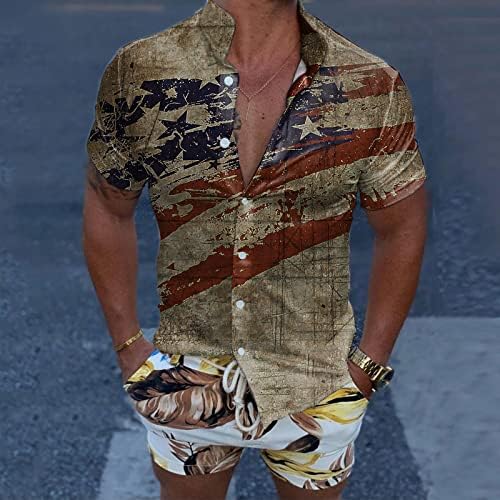 Camisas de praia de verão para homens camisas de moda curta casual, bandeira impressa de manga de blusa de tampa de traje