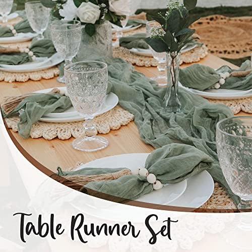 Dua Dècor Sage Green Cheesecloth Table Runner +10 Nudas de caneca Decorações de casamento para recepção- Galzele Table Runner para mesa de piquenique- Configurações de mesa perfeitas para a decoração da mesa de jantar