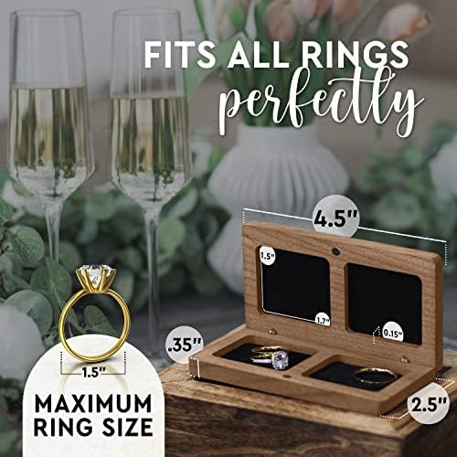 Caixa de anel de prazoli para cerimônia de casamento - Acessórios de casamento de caixa de portador de madeira, caixas de anel duplo para dois anéis, Rustic Keetake Wedding Ring Porta, pequena caixa de anel dele e dela para casal
