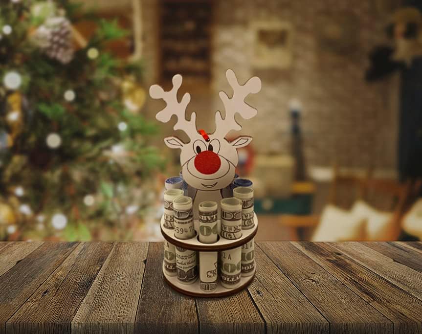YWMSGM Christmas Money Box, árvore de Natal de madeira feita à mão, rena, caixa de dinheiro do homem -neve, decorações de casa para desktop de Natal, presentes criativos de Natal para familiares e amigos.
