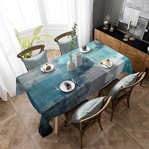 Toalhas de mesa para mesas de retângulo Turquesa e cinza Pintura abstrata de arte Teal Tabela de mesa de poliéster à prova