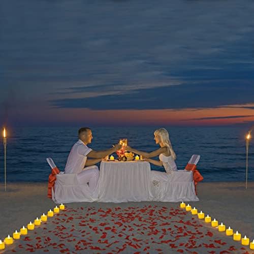 Taomika 24 peças sem chamas de chá LED sem chamas velas com 1000 peças Rose Petal & Place Holder e cartão romântico para