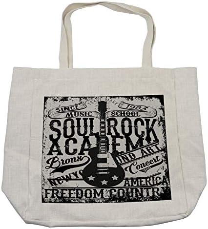 Bolsa de compras retrô de Ambesonne, pôster de liberdade de guitarra elétrica da Soul Rock Academy Music como imagem, bolsa reutilizável