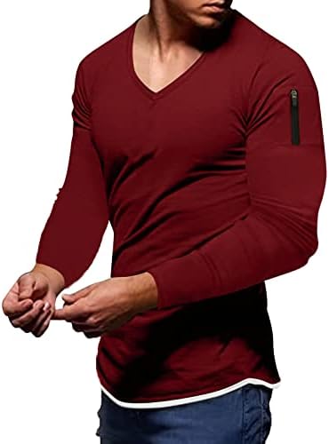 Tops de outono para homens masculinos primavera e outono moda casual color zipper bolso t mensal de ling de camisa com mangas