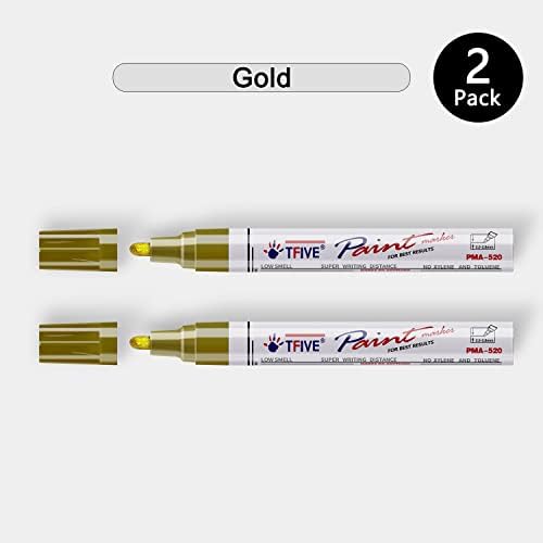 TFive Gold Permanente Pintura Pens - 2 Contagem de caneta marcadora à base de óleo, ponta média, à prova d'água e seca rápida,