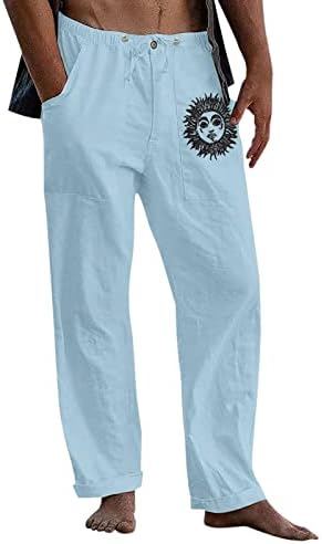 13 1 masculino casual estampado de sol com comprimento completo de botão de bolso de empurring calça calça de calça de calça de