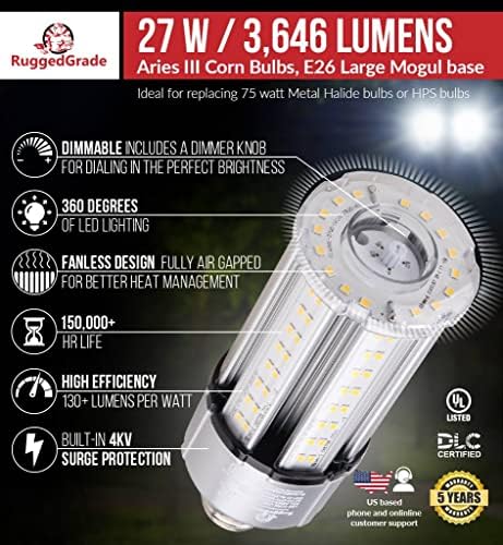 27 Watt LED Corn Bulb -Série III -3.646 lúmens -4000k -E26 Base Padrão -Surge 4KV embutida