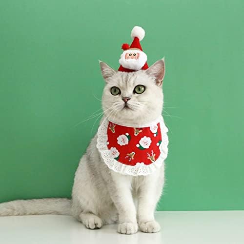Roupos de gato de gato ousada Férias de Natal desenho animado Praxho Papai Noel Red e Green Hat Chearddress Lace Bib Spit