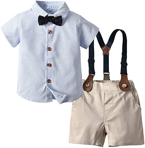 Roupas de terno de meninos Sangtree Gentleman, camisa de vestido com brejeira + shorts suspensos