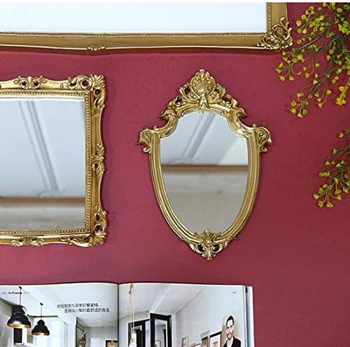 Funerom vintage 11,6 x 9 polegadas Decorativa espelho de parede em forma de escudo de ouro