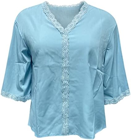 Camisas ocidentais para mulheres Moda Moda Casual Manga largada V Lace de pescoço Camisa de camisa de top para mulheres xadrez